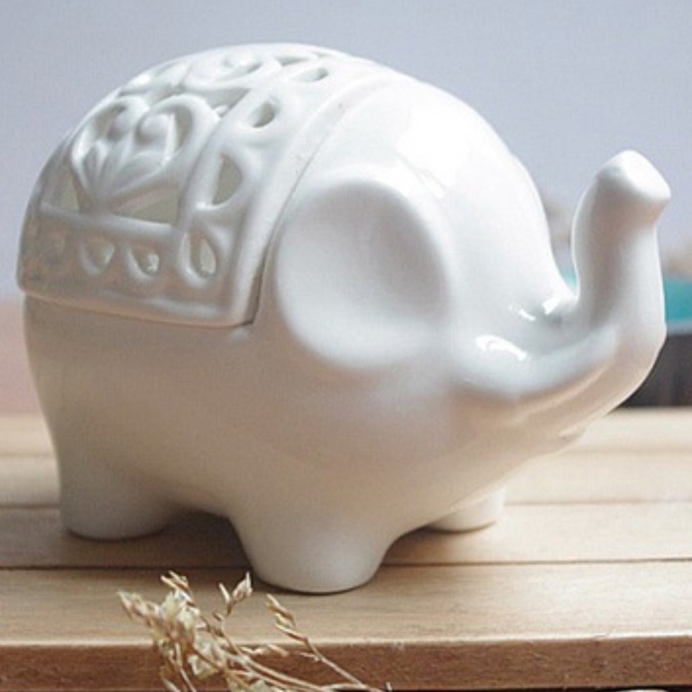 White Ceramic Elephant Candle Holder - Picture 3 of 3